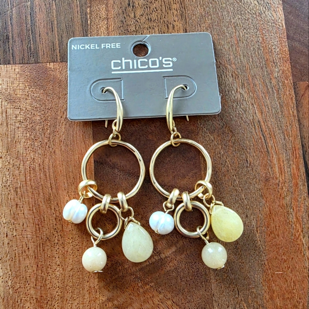 Chico's Gold and Cream Multi-Hoops Dangle Earrings NWT‎